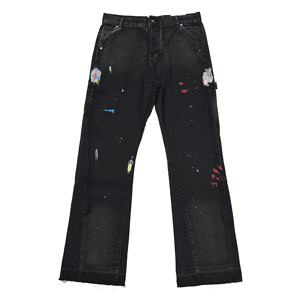 Gallery Dept Panelled Paint Splatter Black Flare Jeans