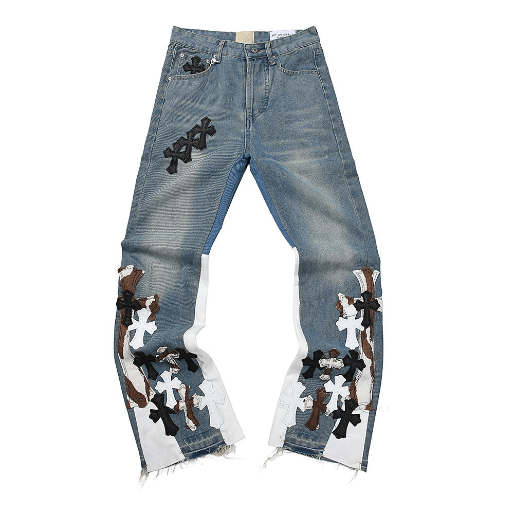 Chrome Hearts Cross Patch Panelled Flare Denim Jeans