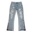 Gallery Dept Panelled Distressed Paint Splatter Flare Light Wash Jeans
