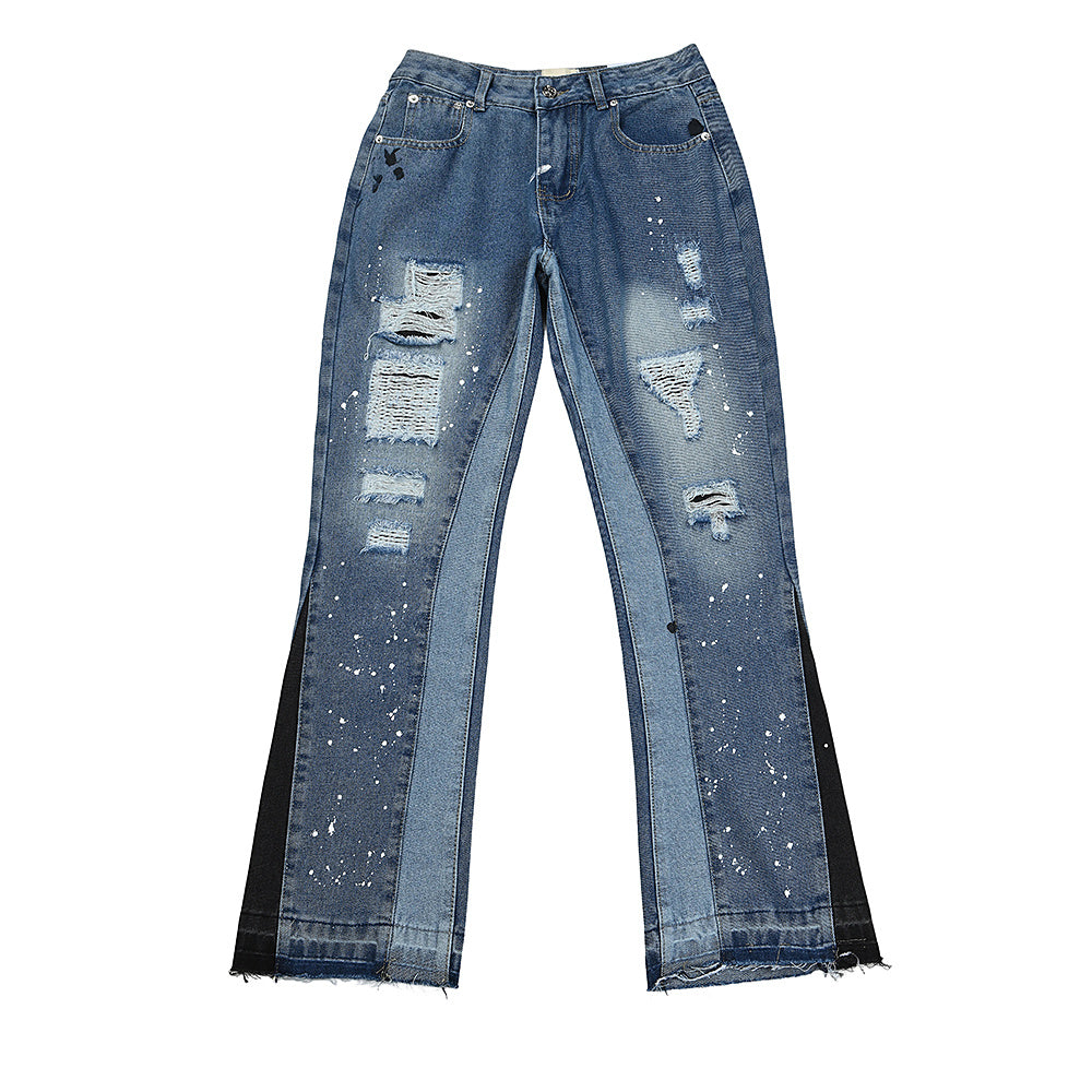 Gallery Dept Panelled Distressed Paint Splatter Flare Jeans