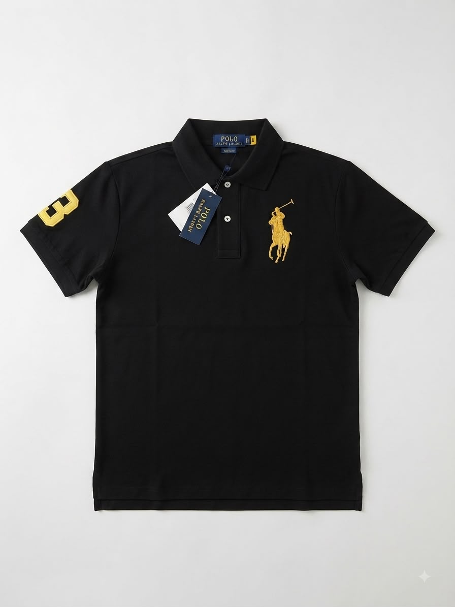 Polo Ralph Lauren Big Pony Mesh Polo Shirt Black/Gold